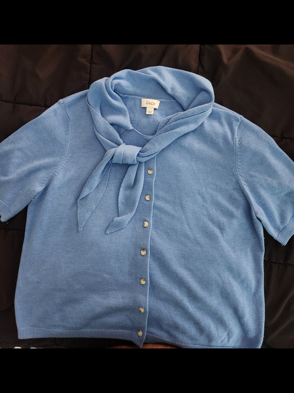 CeCe Light Blue Knit Button-Front Top with Scarf